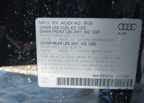 2020 Audi Q3 Prestige 45 Tfsi S Line Quattro Tiptronic z USA, uszkodzony, nr VIN WA1FECF32L1111687